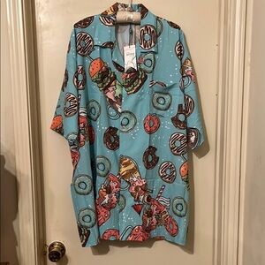 NWT Stylish Hawaiian Donut Print Casual Button Down Shirt  4X